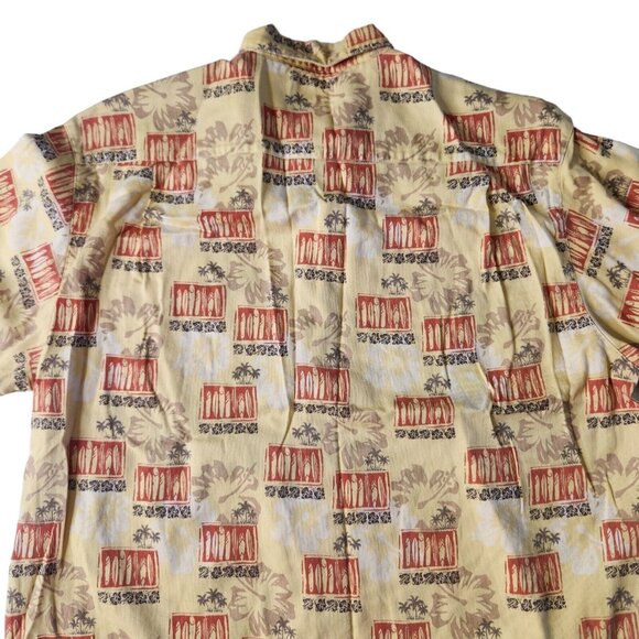 Columbia Mens Hawaiian Shirt Yellow Surf Boards Hibiscus Floral Print Size M - Picture 3 of 6